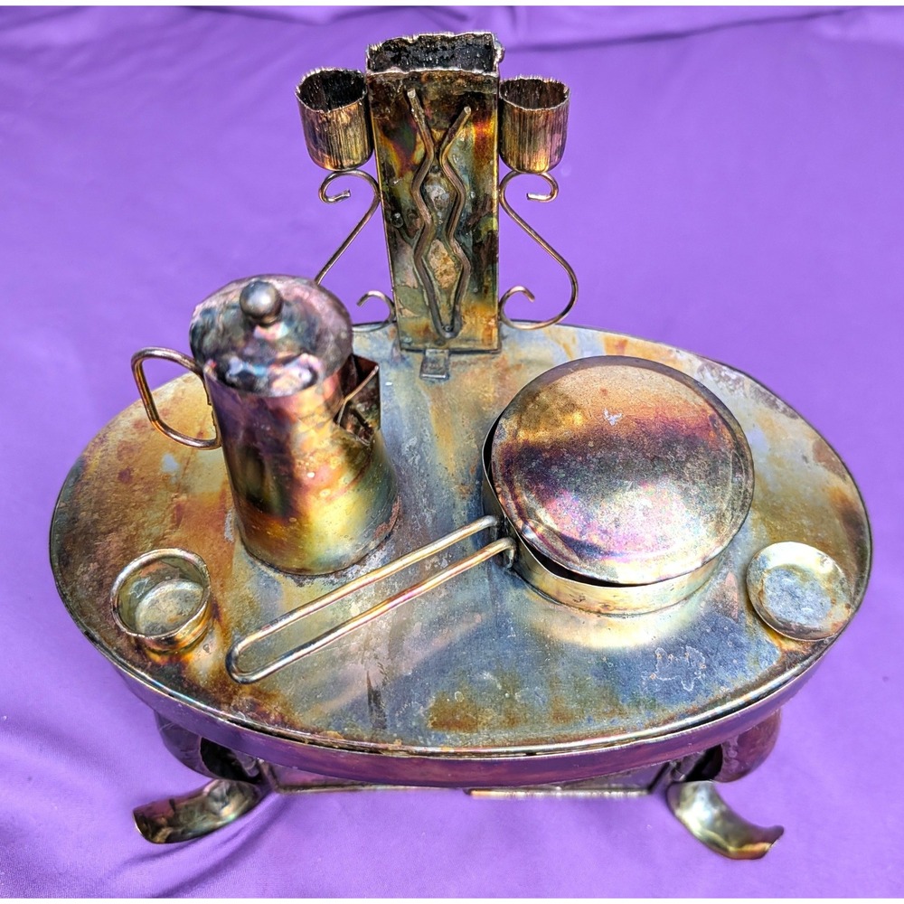 Figi Copper Tin Stove Music Box "A few of my favorite things" Moving Lids VTG
